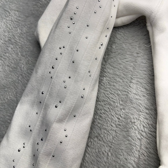 Adidas White Cropped Hoodie Rhinestone Sleeve Trefoil Logo Women's XS - Picture 4 of 10